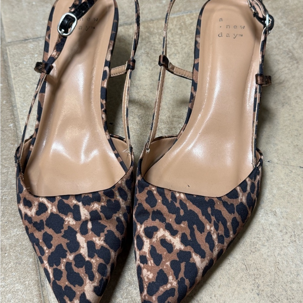 a new day Leopard Print Pointed-Toe Slingback Heels - Brown/Black